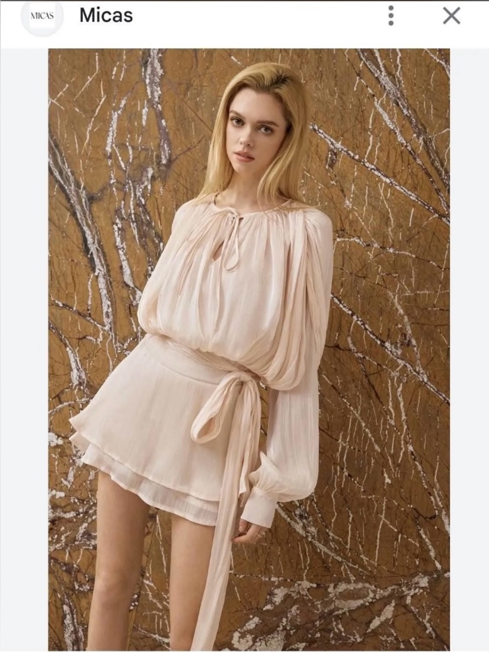 Sheer Blouson Tie-Waist Mini Dress - Blush
